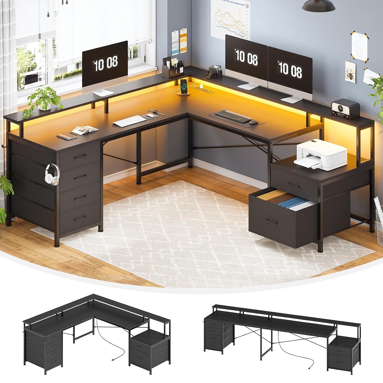 Home Office L Shaped Desk - Biurko narożne w kształcie litery L,