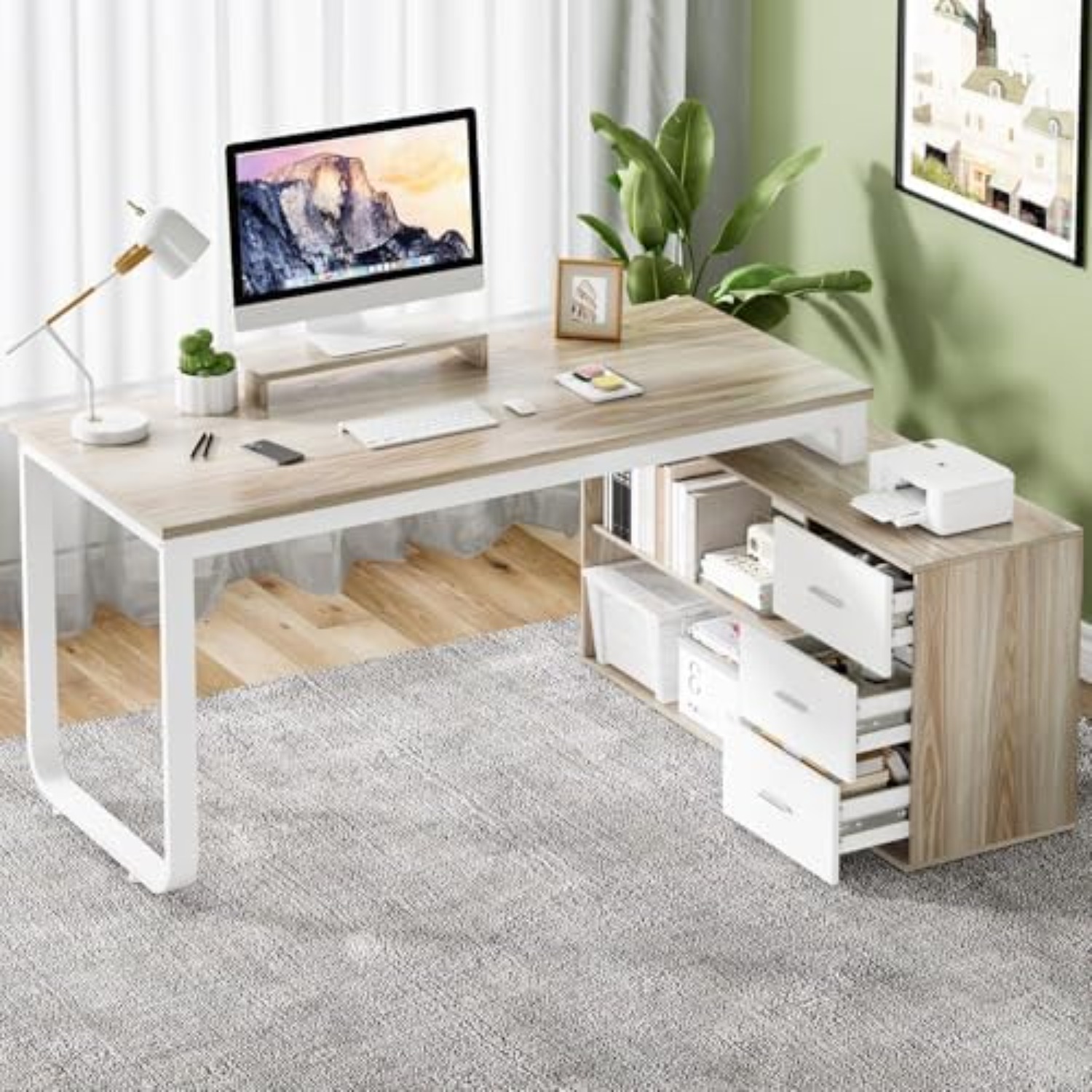 Home Office L Shaped Desk - Biurko biurowe w kształcie litery L,