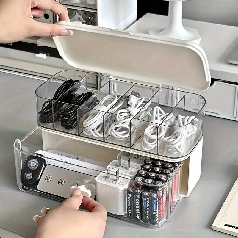Cable Management Box - Dwupoziomowy przezroczysty organizer na kable na