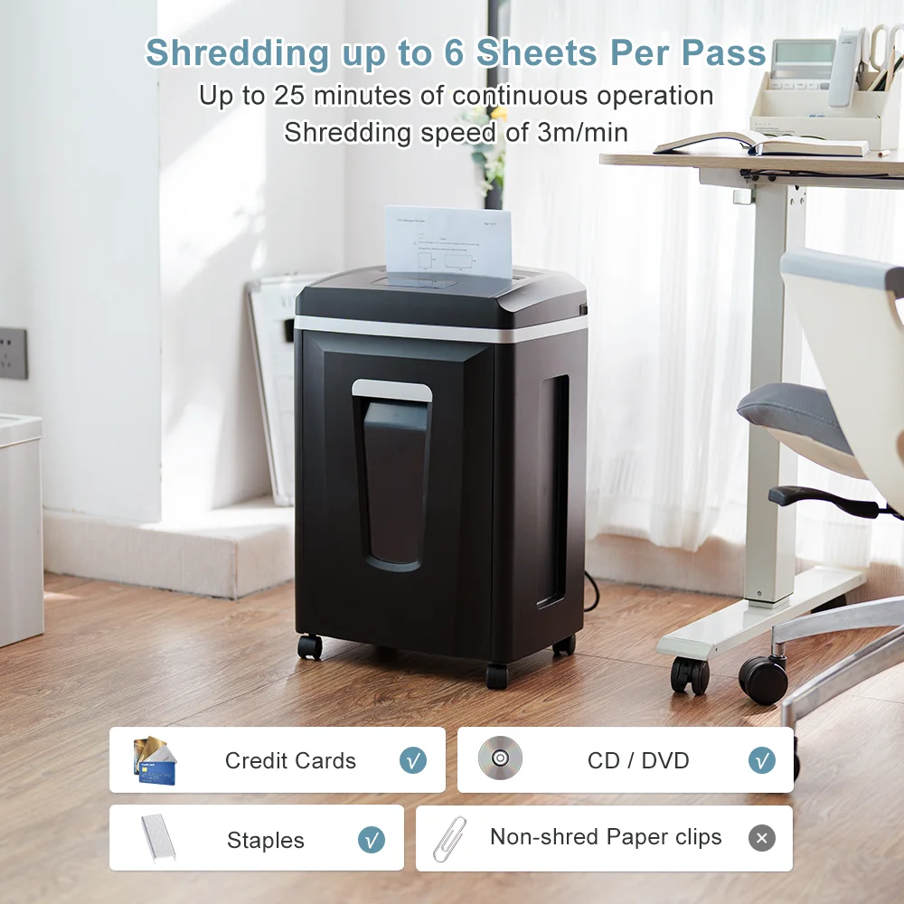 Paper Shredder Micro - Wytrzymała, komercyjna niszczarka papieru, mikro-cięcie, 6